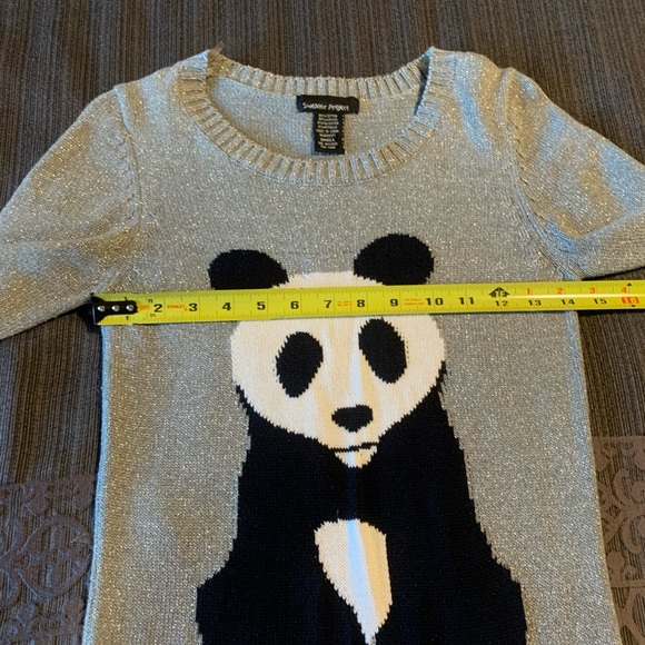 Sweater Project Panda Bear Sweater Crew Neck Silver Metallic Lurex Grey Black S - Picture 15 of 16